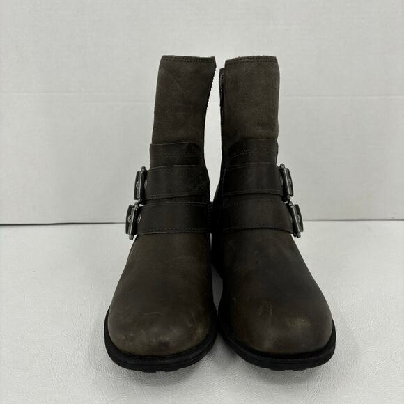 UGG Wilde Moto Buckle Boots Women's Size 5.5 Waterproof Leather Suede Wool - Picture 5 of 14